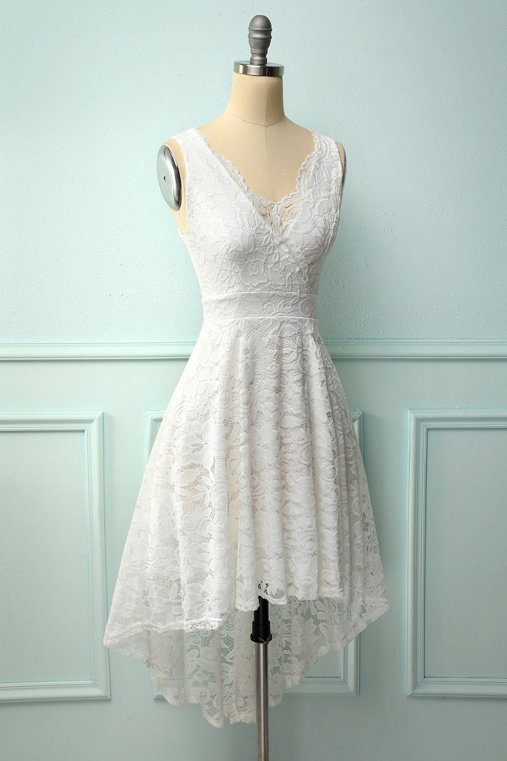 White Lace V-Neck Dress