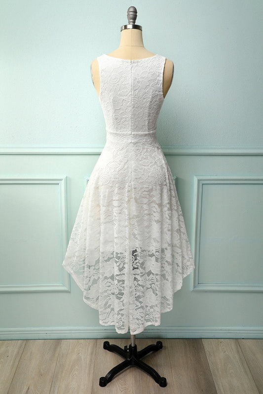 White Lace V-Neck Dress