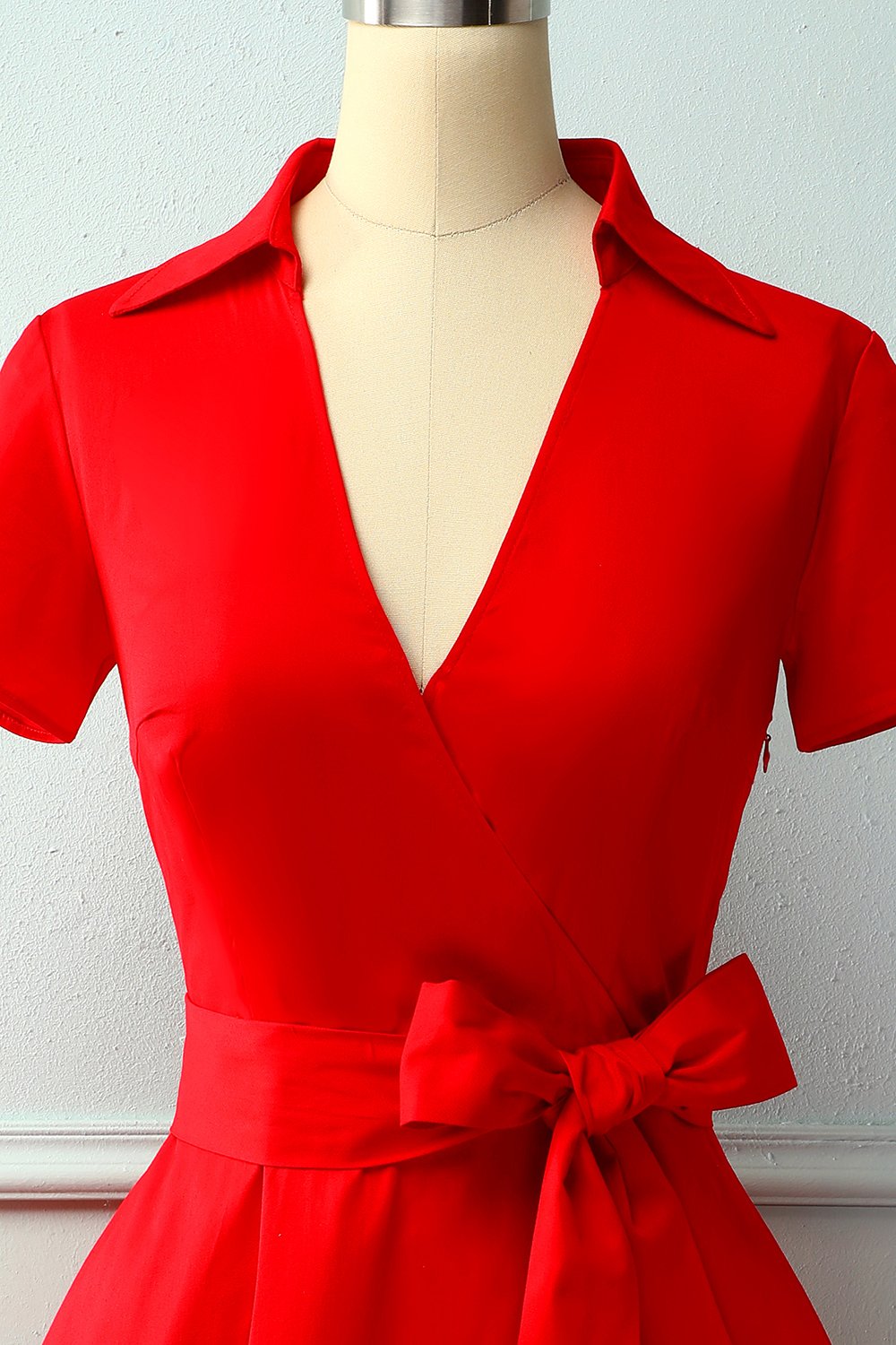 Solid Red V-Neck Dress
