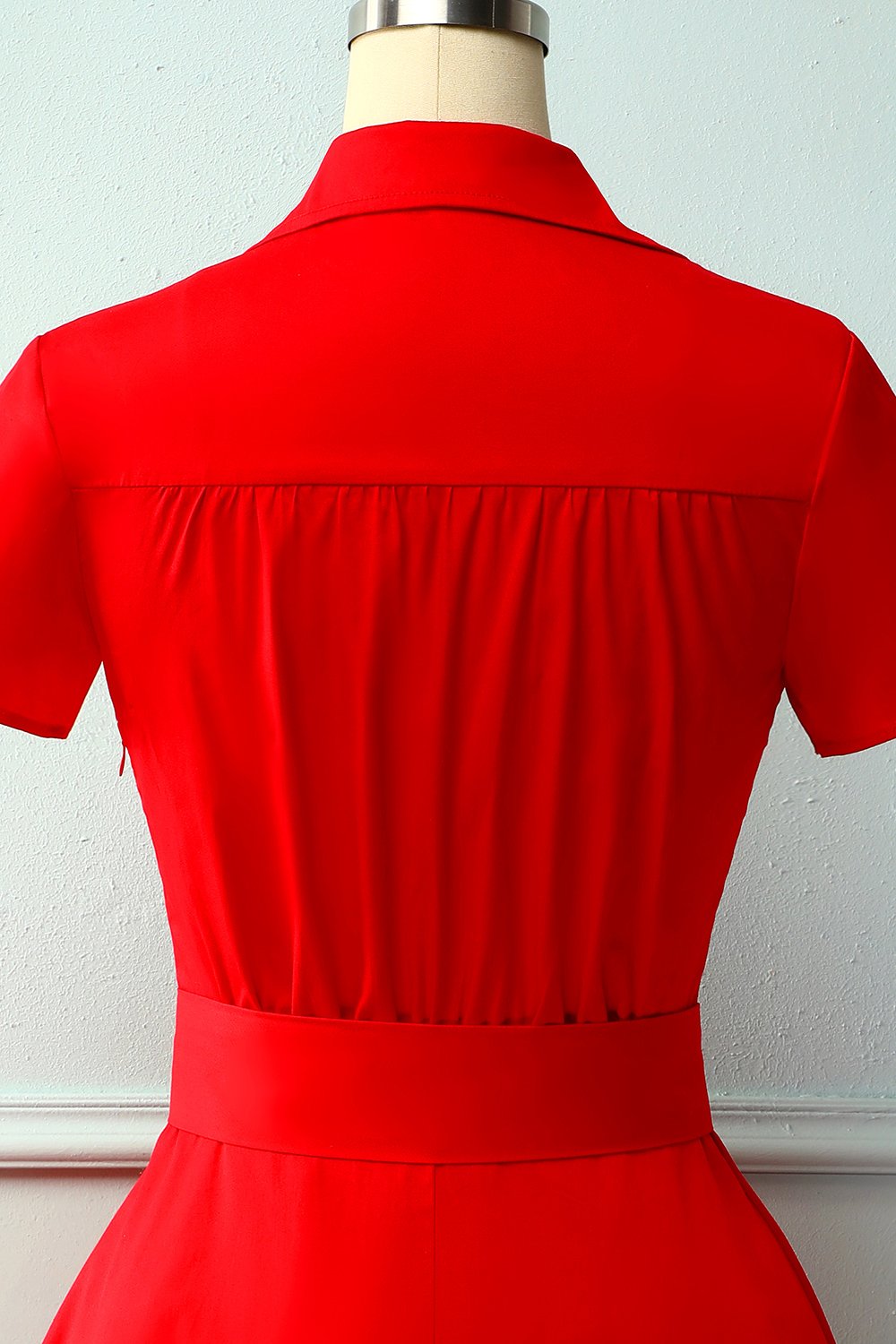 Solid Red V-Neck Dress