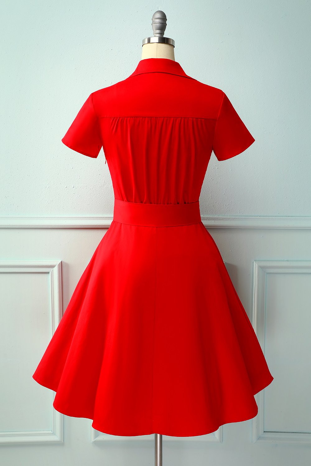 Solid Red V-Neck Dress