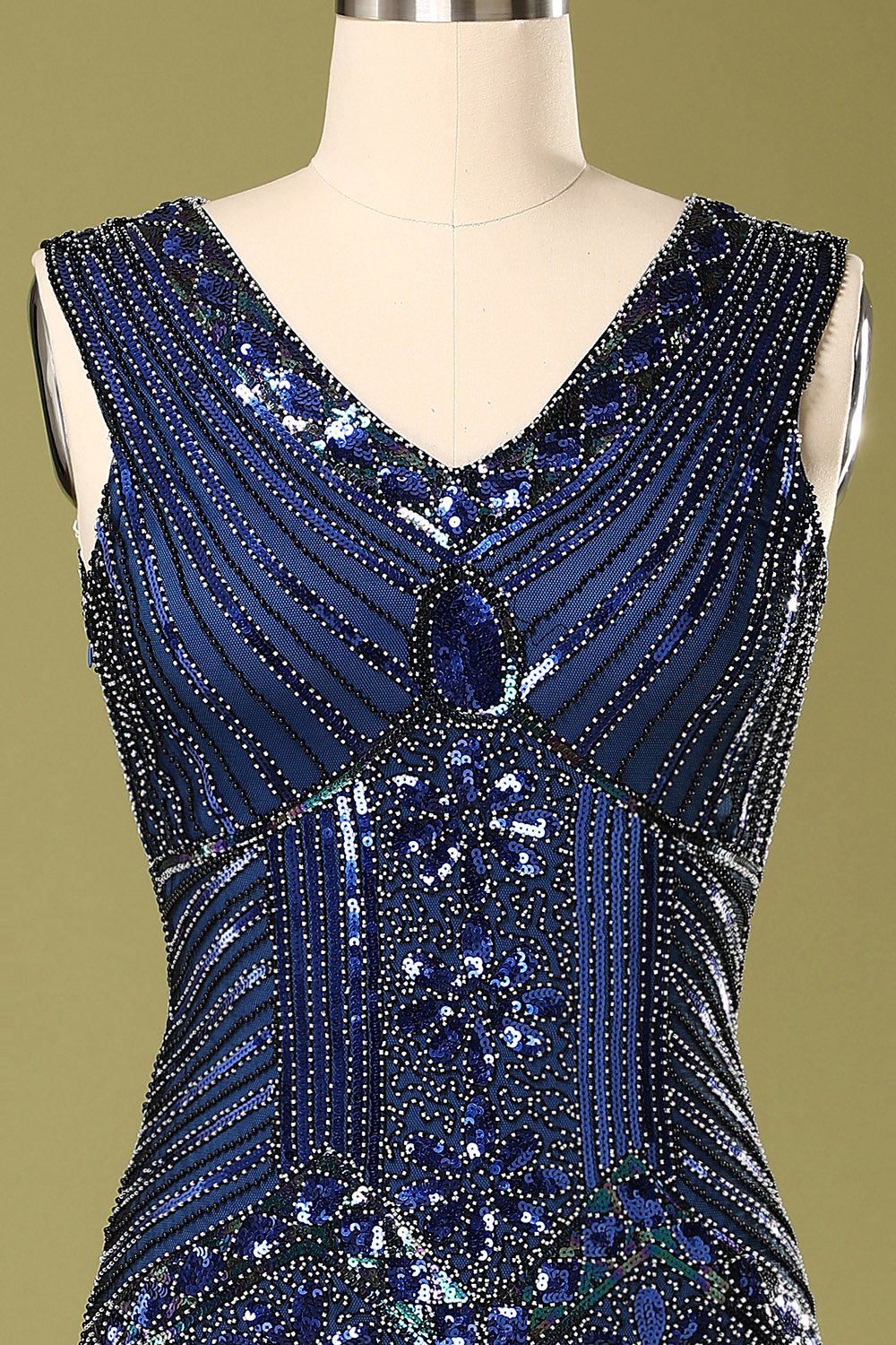 Robe Charleston vintage années 20 à sequins bleus