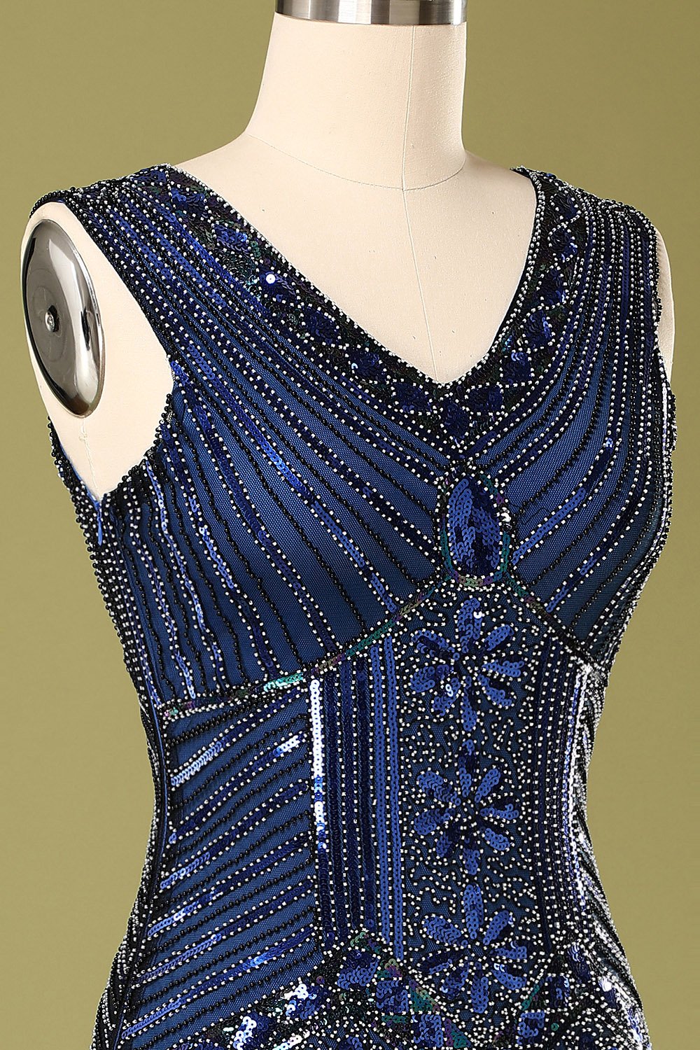 Robe Charleston vintage années 20 à sequins bleus