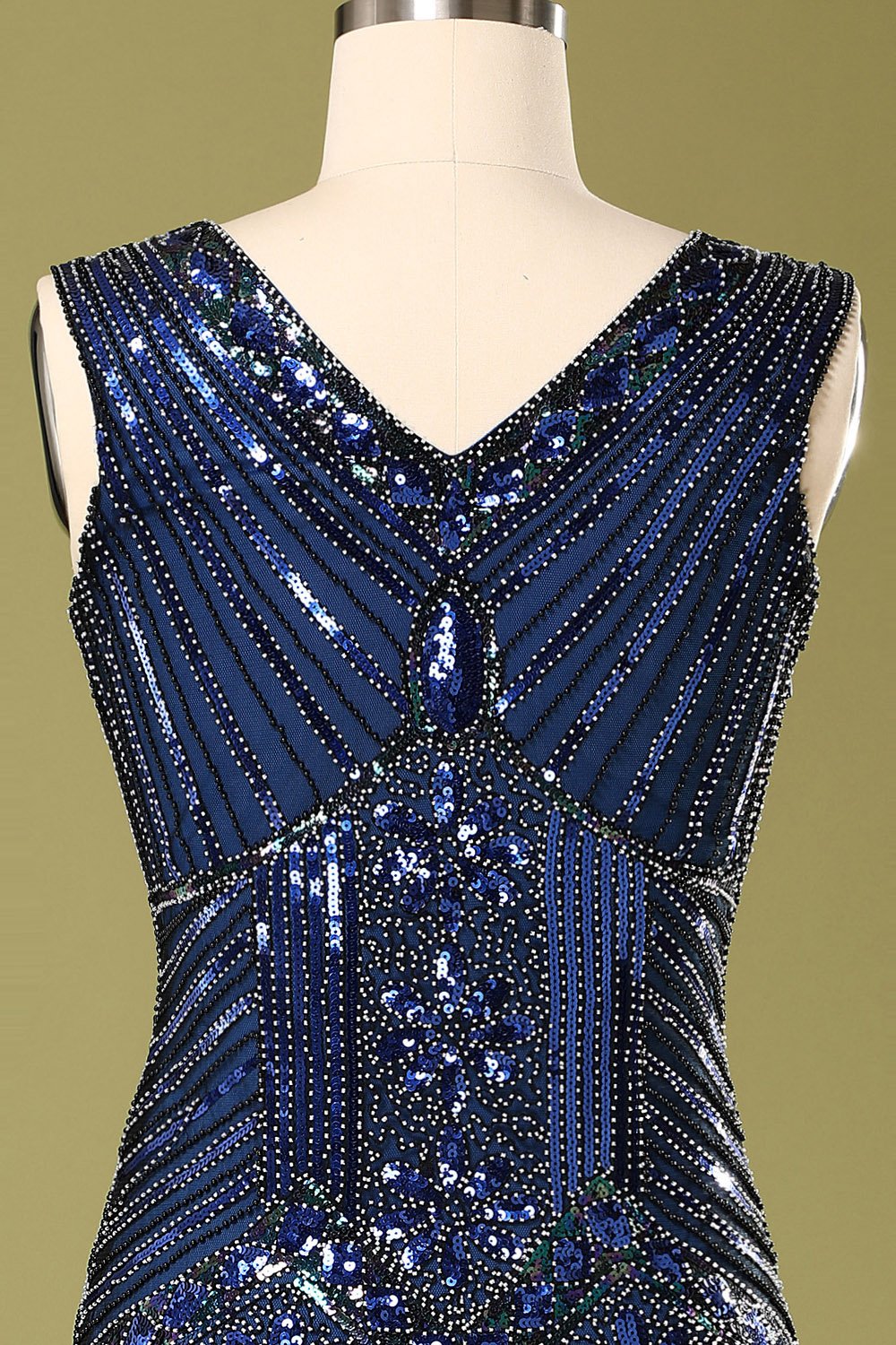 Robe Charleston vintage années 20 à sequins bleus
