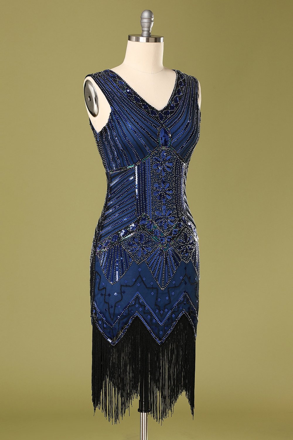 Robe Charleston vintage années 20 à sequins bleus