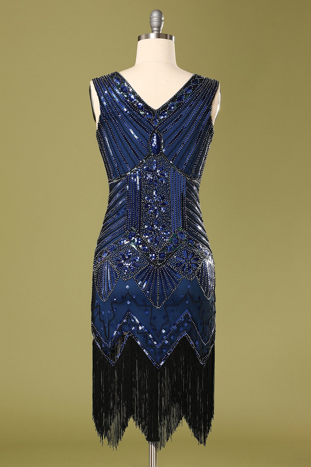 Robe Charleston vintage années 20 à sequins bleus