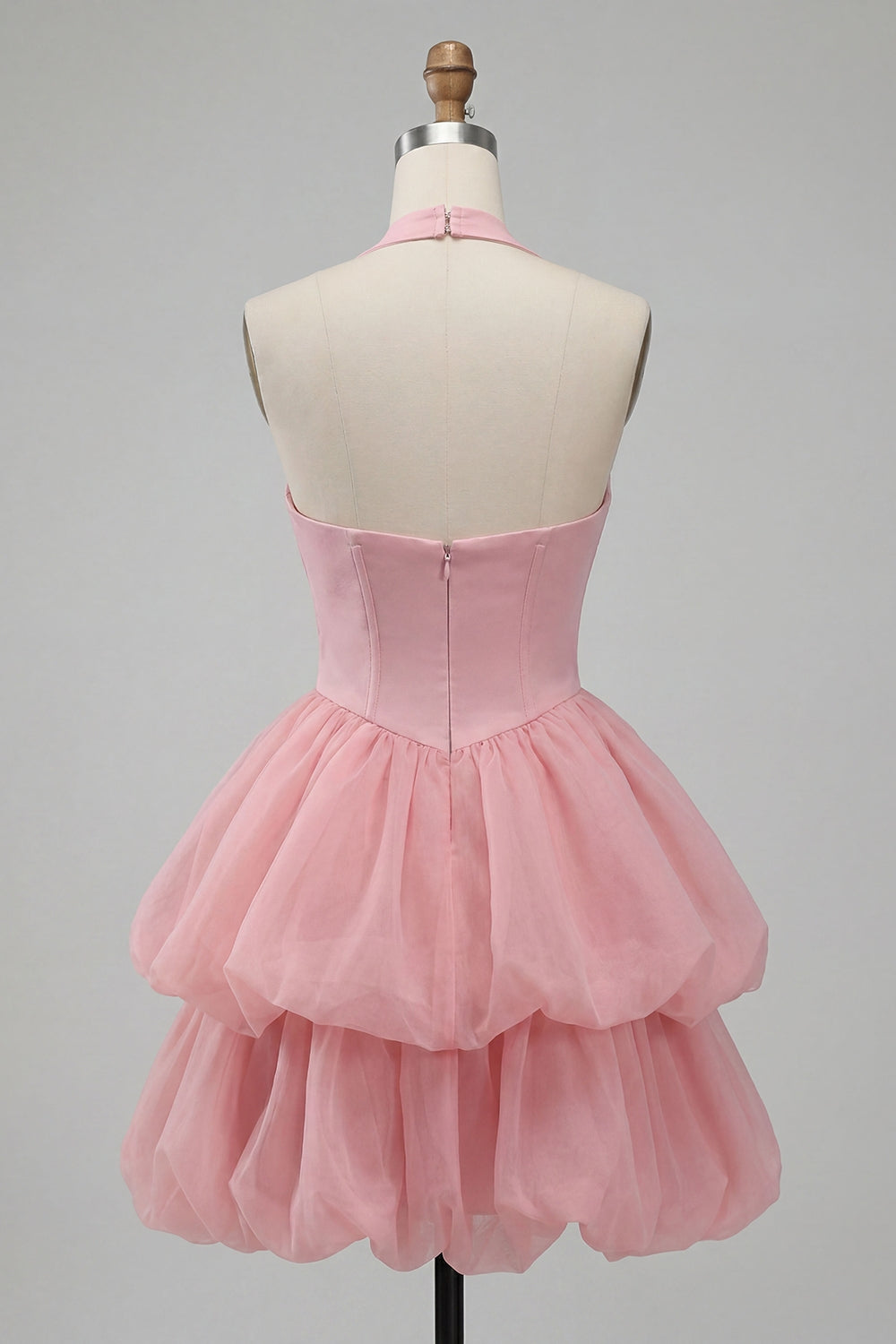 Pink Halter Neck Ruffled A-Line Short Homecoming Dress