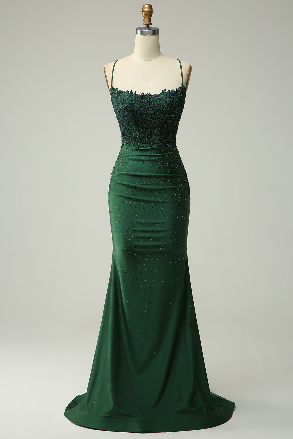 Robe de bal sirène rouge foncé avec licol et appliques