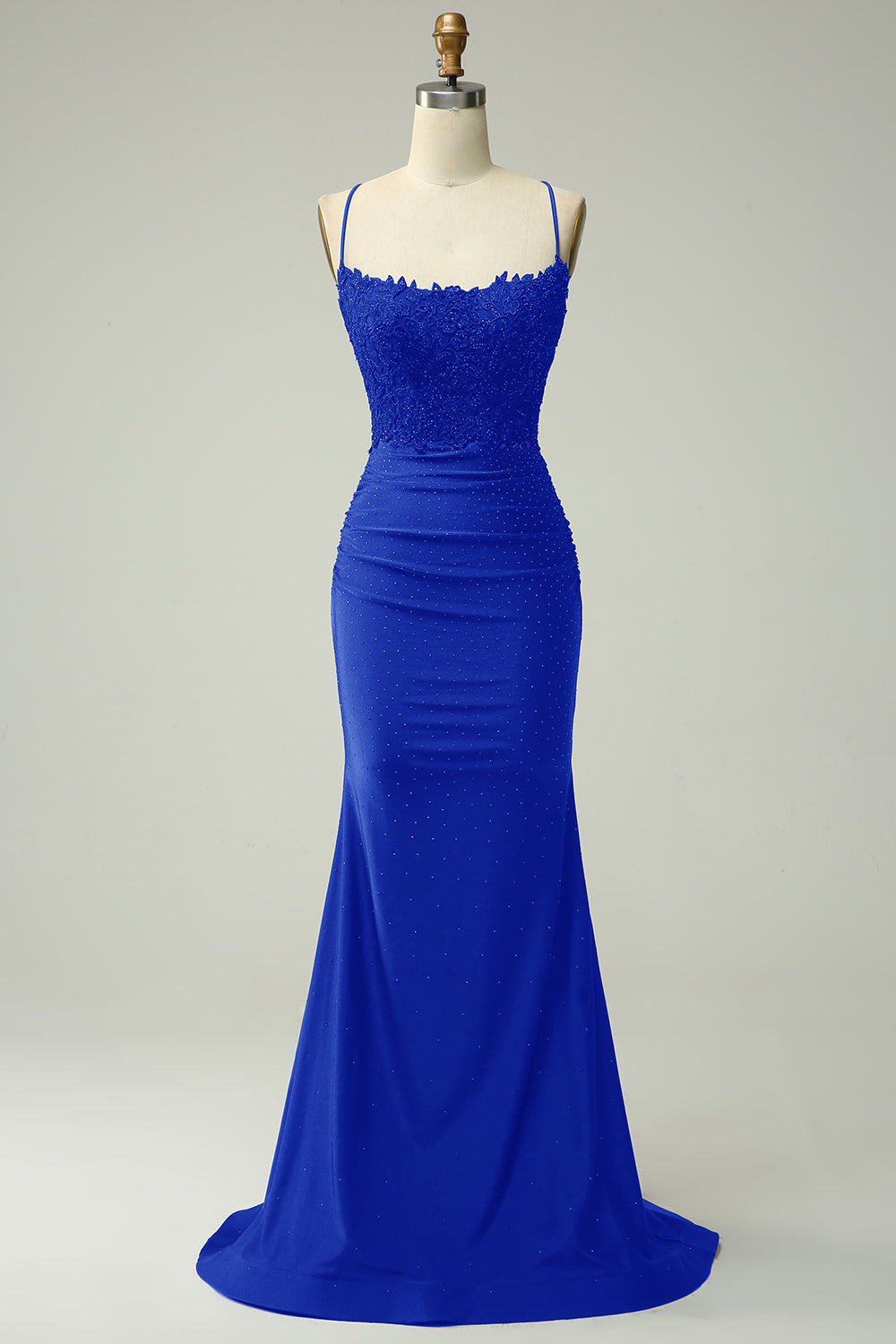 Robe de bal sirène rouge foncé avec licol et appliques