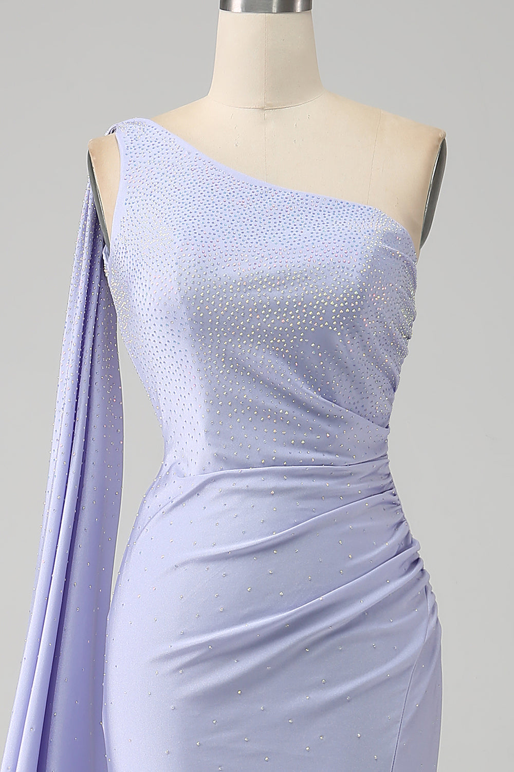 Robe de bal sirène longue fendue à une épaule lilas