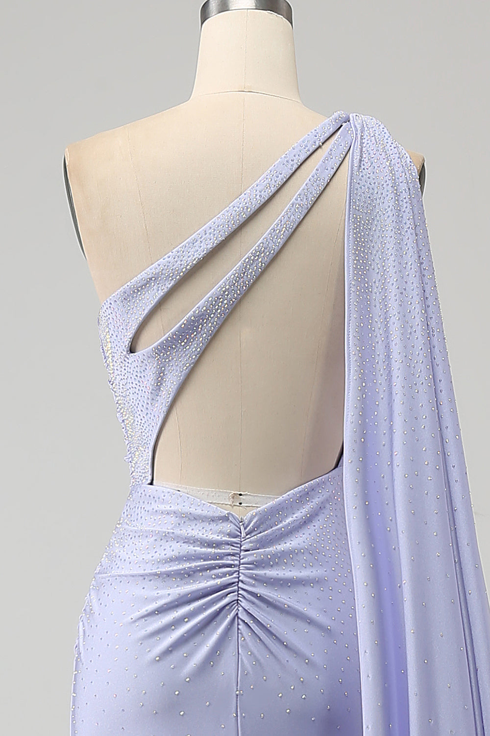 Robe de bal sirène longue fendue à une épaule lilas
