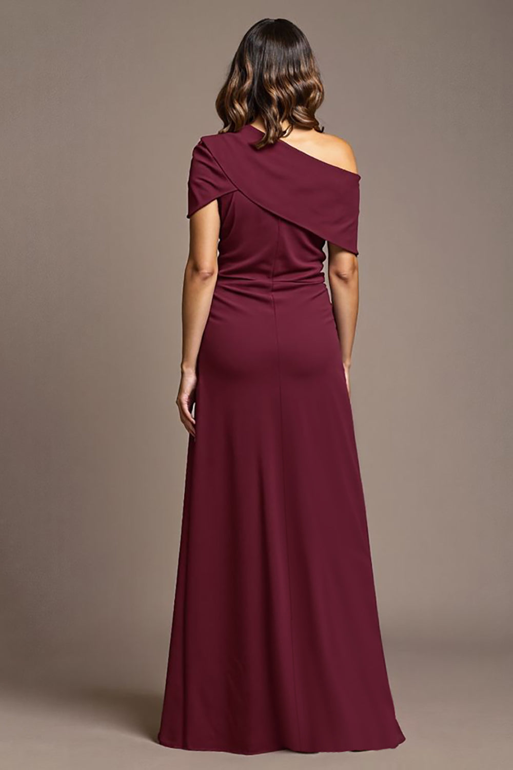 Burgundy A-Line Long Mother Of The Bride Dress With Slit