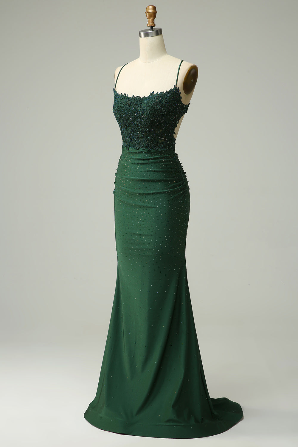 Robe de bal sirène rouge foncé avec licol et appliques