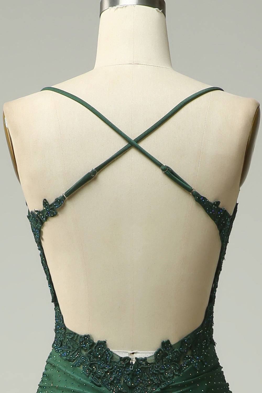 Robe de Bal Longue Sirène Vert Foncé avec Col Halter, Appliques et Perles