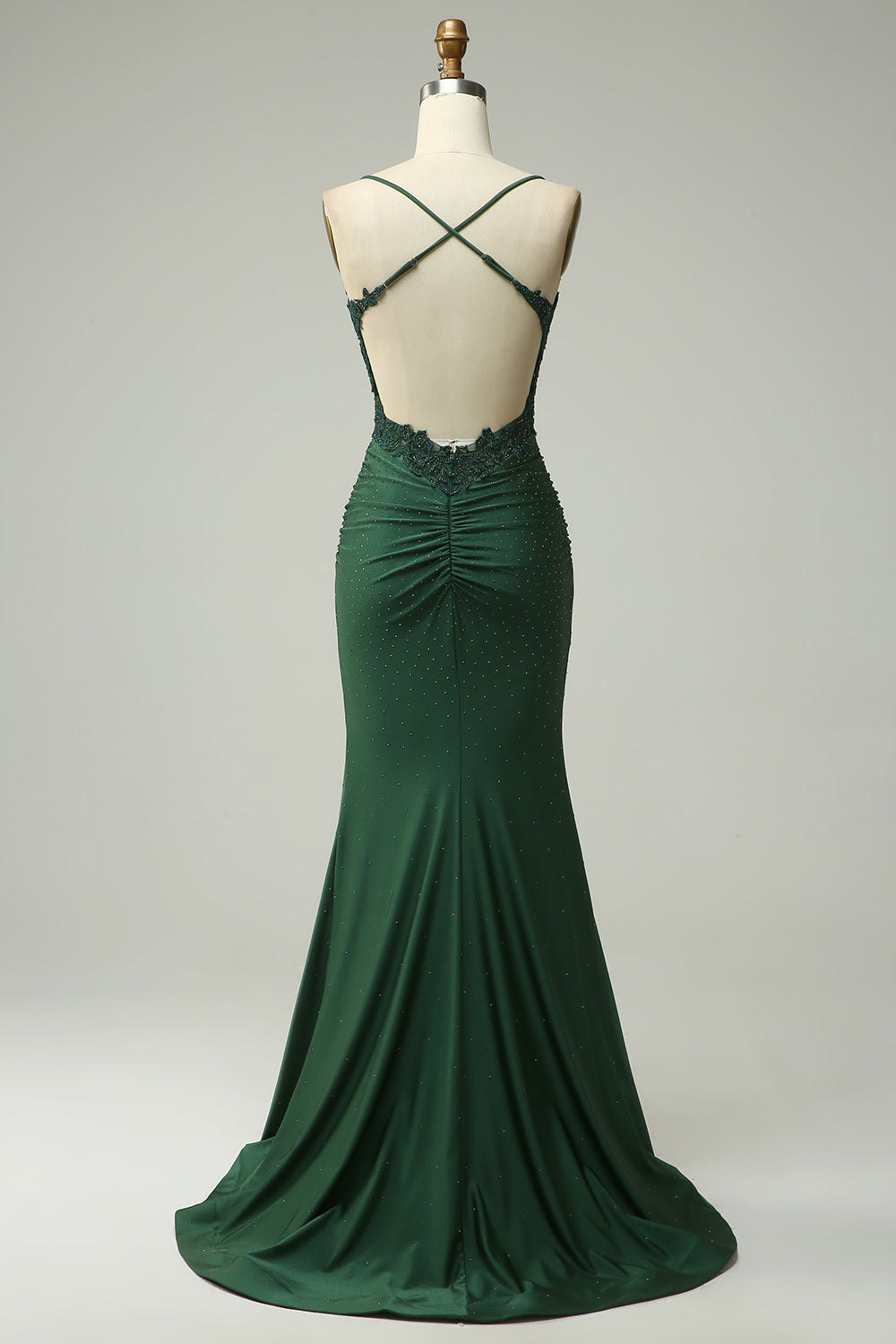Robe de bal sirène rouge foncé avec licol et appliques