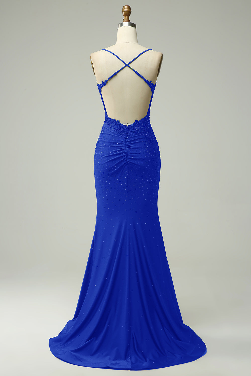 Robe de bal sirène rouge foncé avec licol et appliques