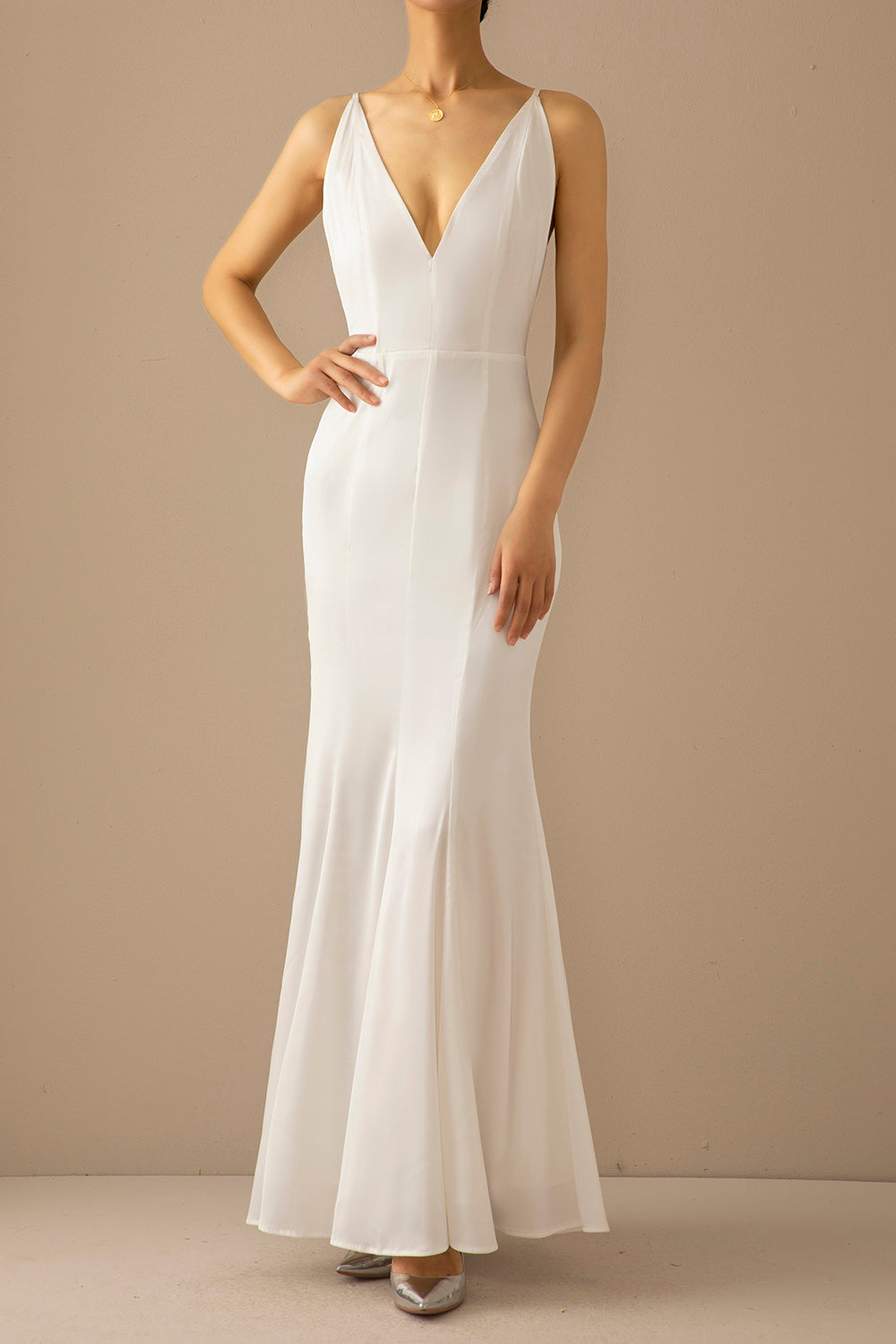 Robe longue de bal sirène bleue col en V