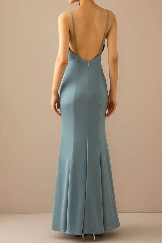 Mermaid Blue V-Neck Long Prom Dress