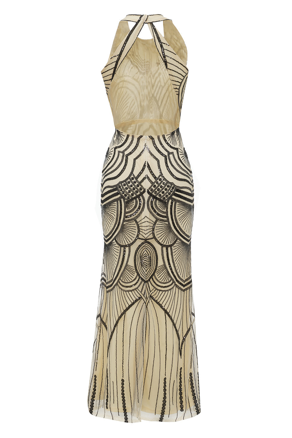 Robe noire et ivoire sexy sans dos des années 20