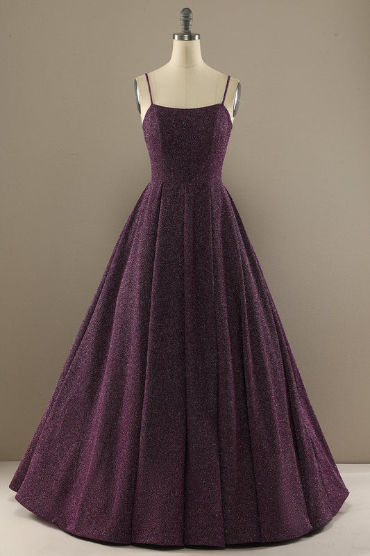 Encantador vestido de noche morado corte A con abertura delantera