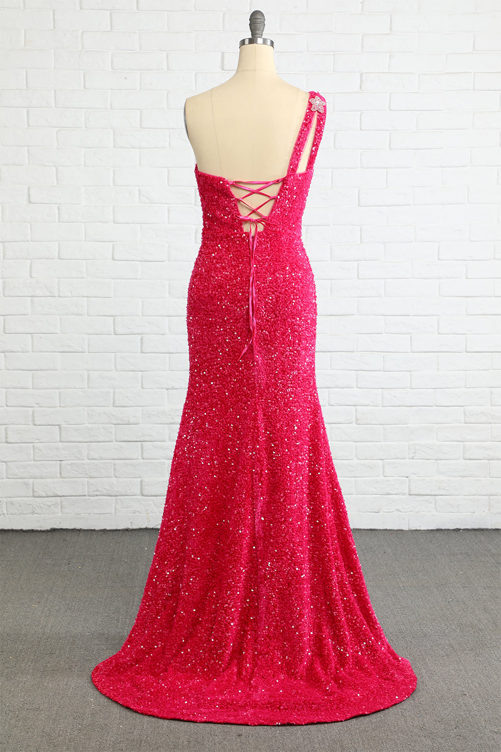 Robe de bal à paillettes étoiles fuchsia