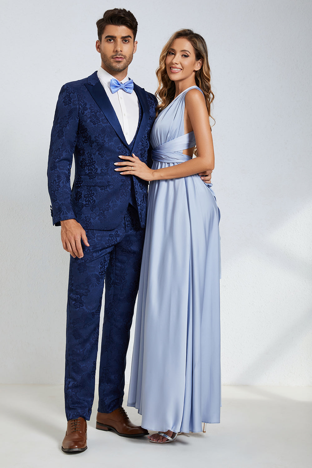 Costumes de Mariage Homme Jacquard Bleu Foncé Un Bouton à Revers Pointus