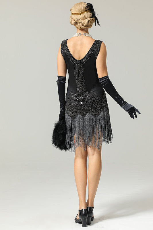 1920s Black Sequin Flapper Dress