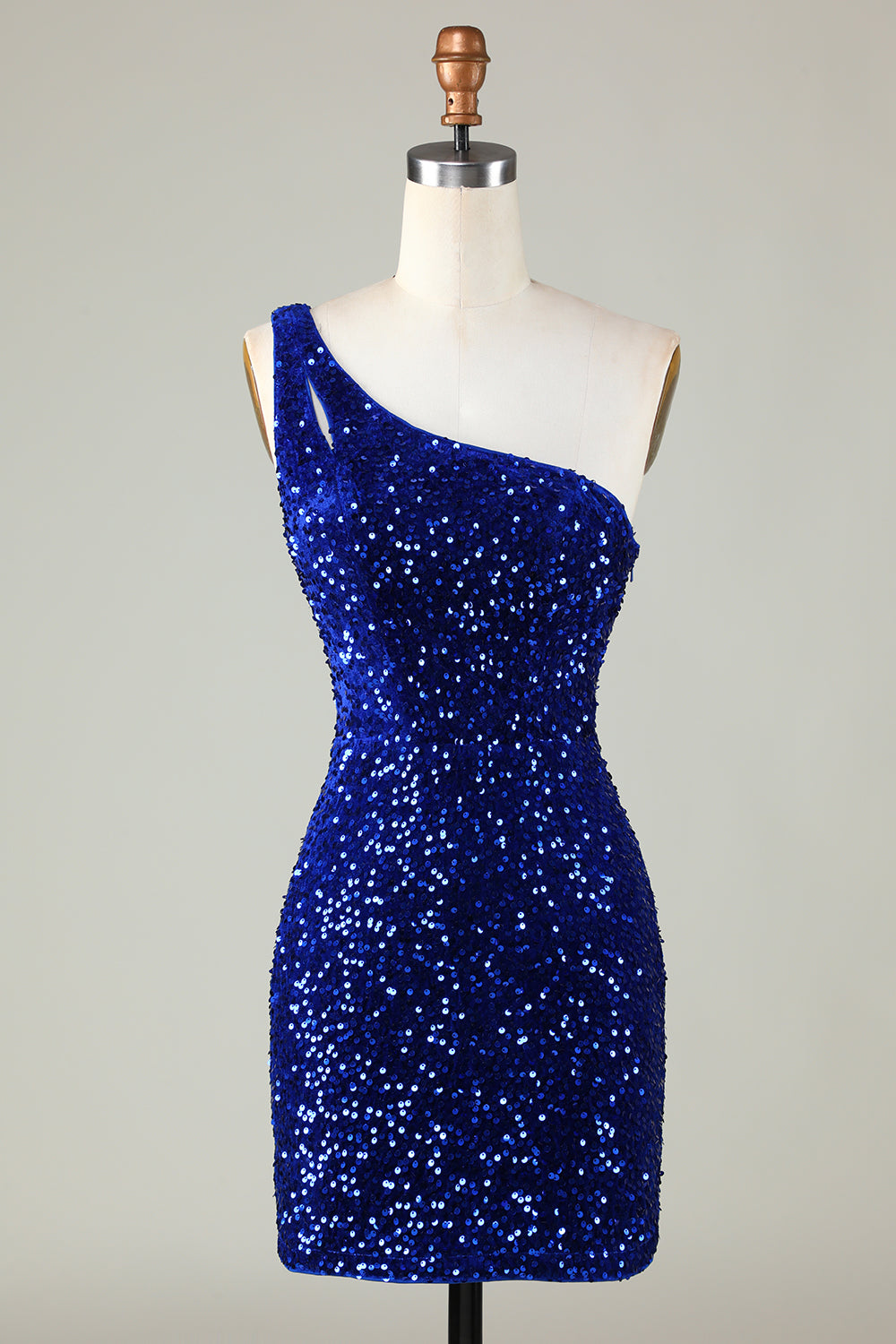 Robe de bal courte moulante orange asymétrique à perles et sequins