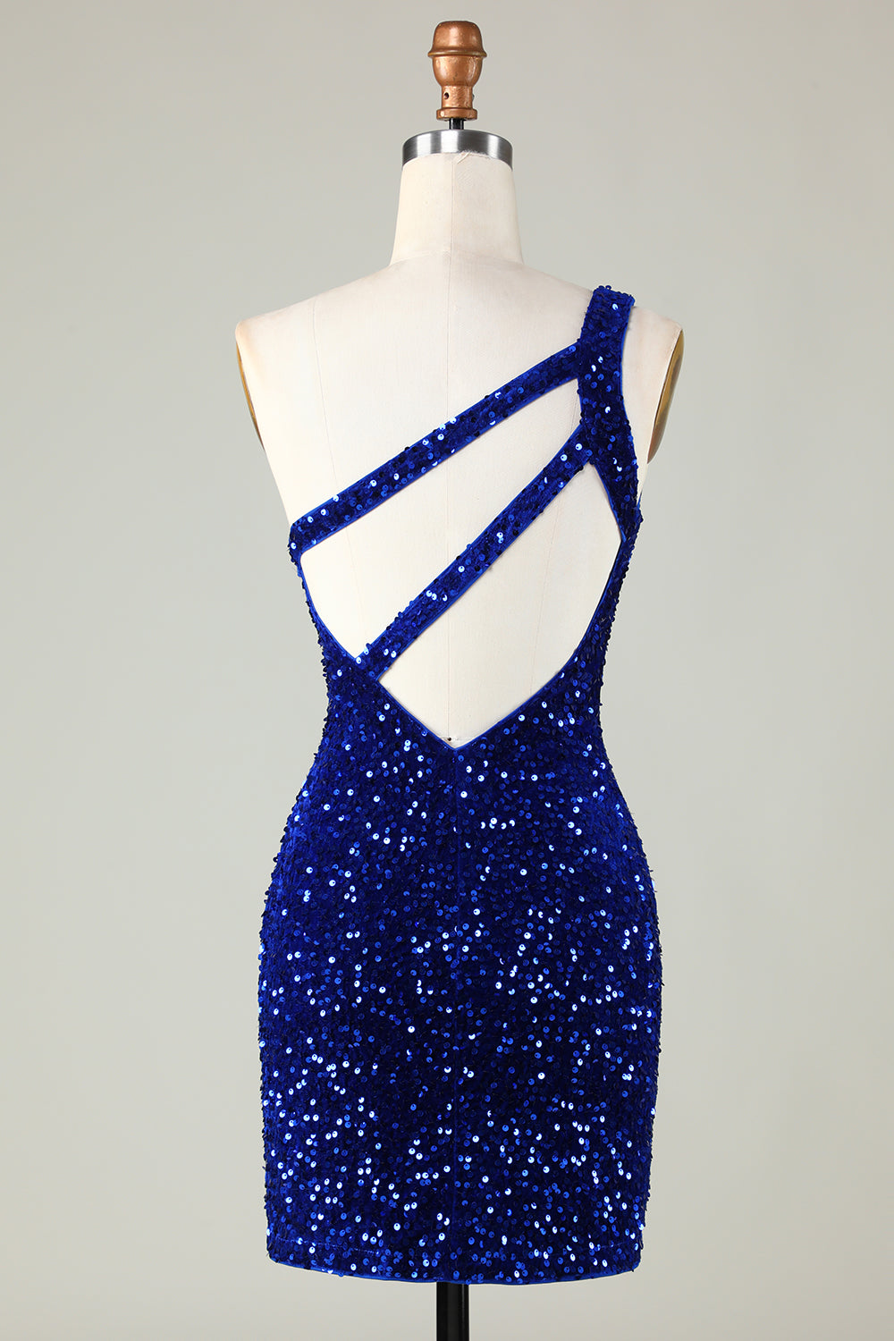 Robe de bal courte moulante orange asymétrique à perles et sequins