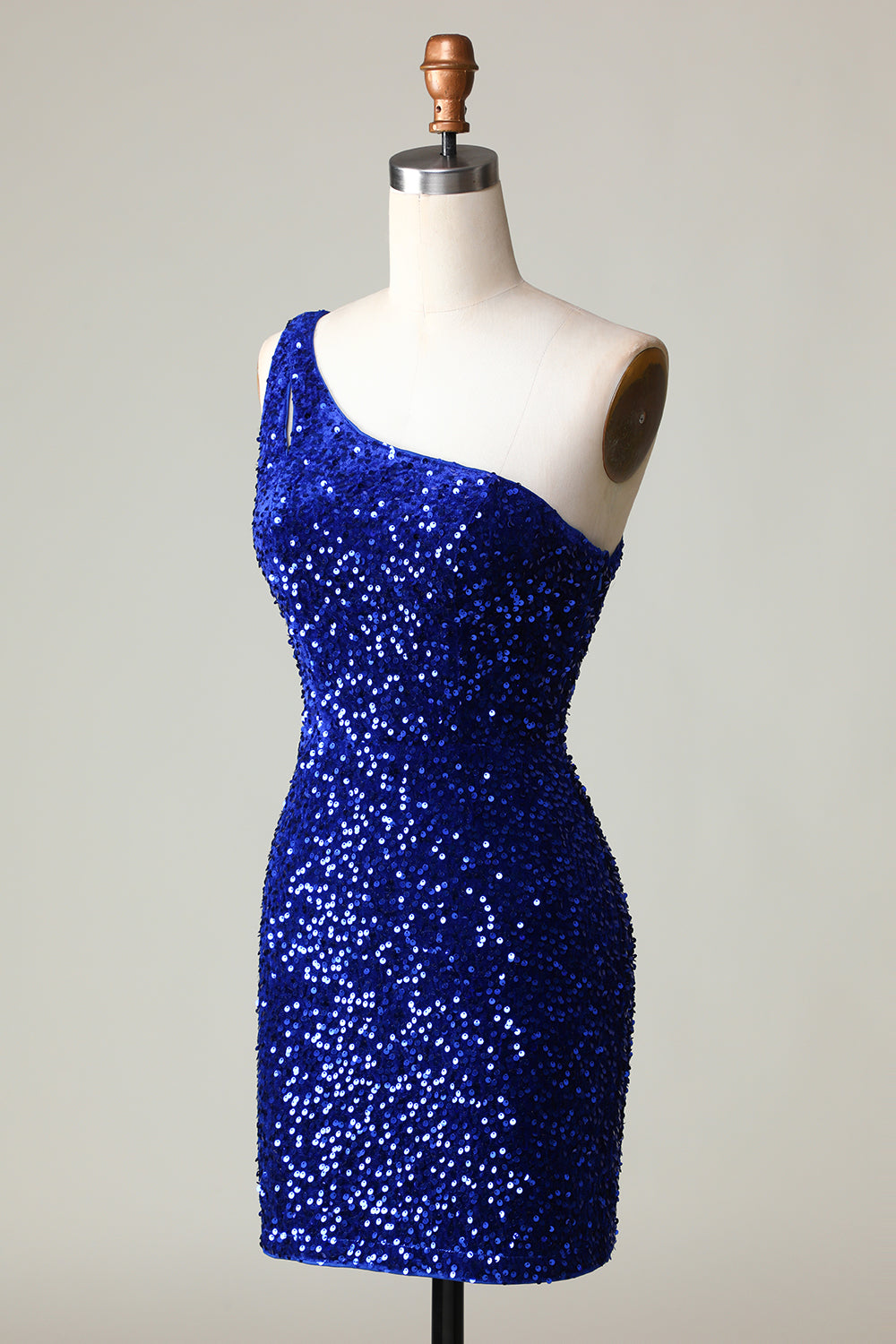 Robe de bal courte moulante orange asymétrique à perles et sequins