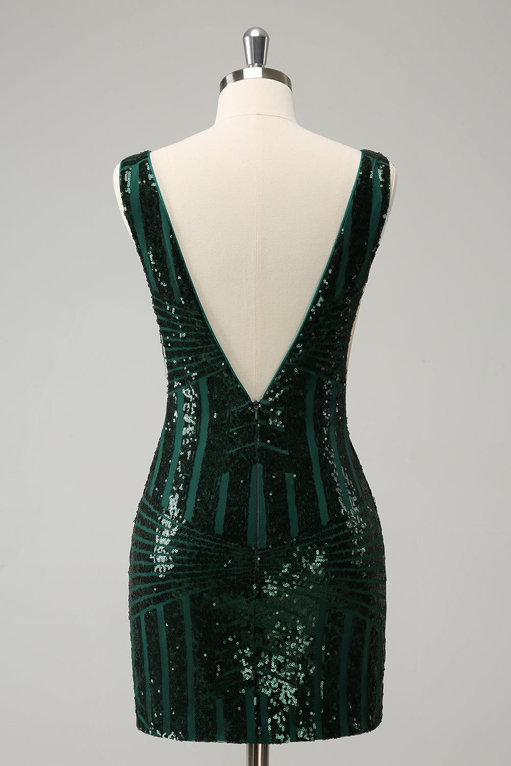 Glitter Dark Green V Neck Sequin Homecoming Dress with Detachable Ruffles