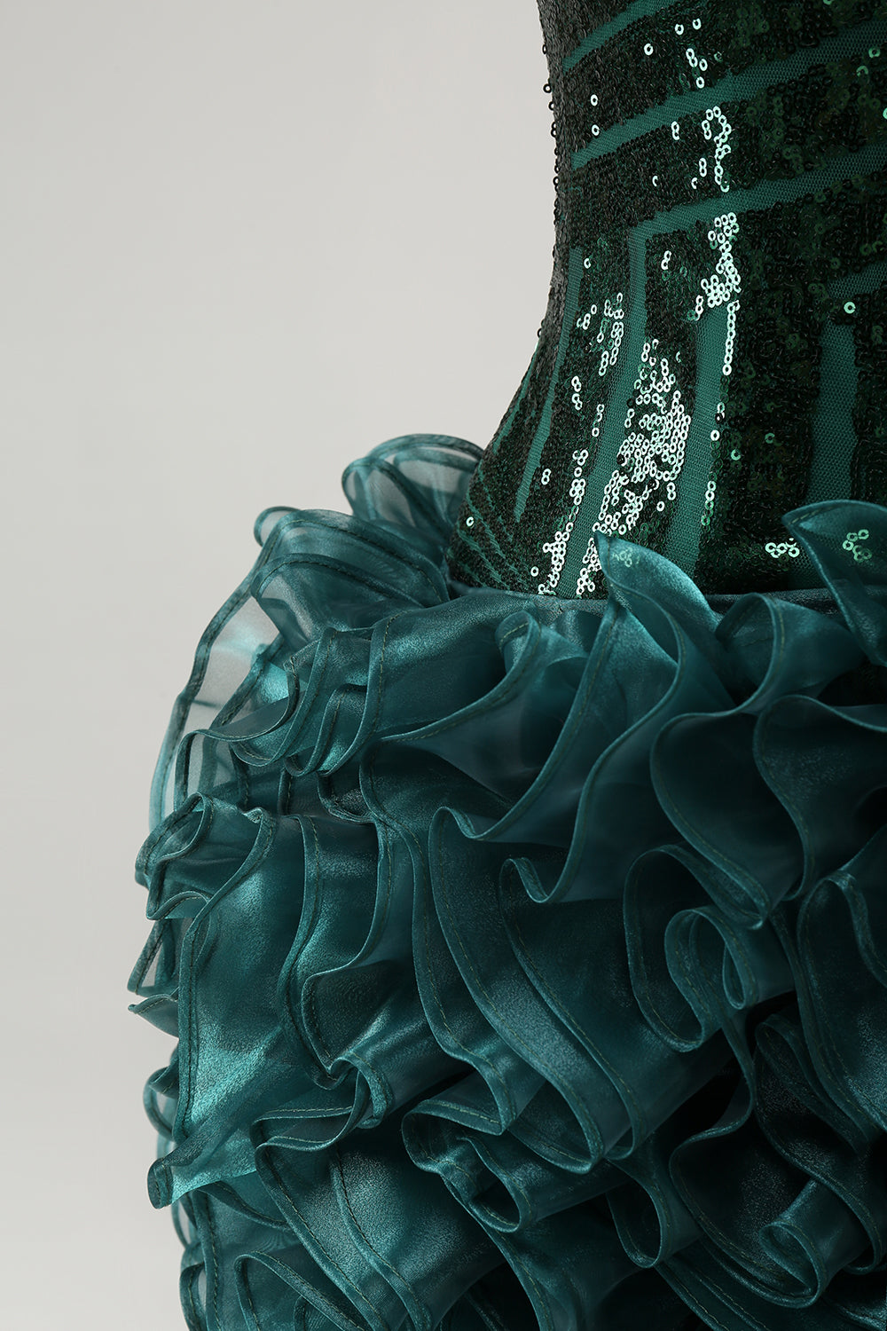Glitter Dark Green V Neck Sequin Homecoming Dress with Detachable Ruffles