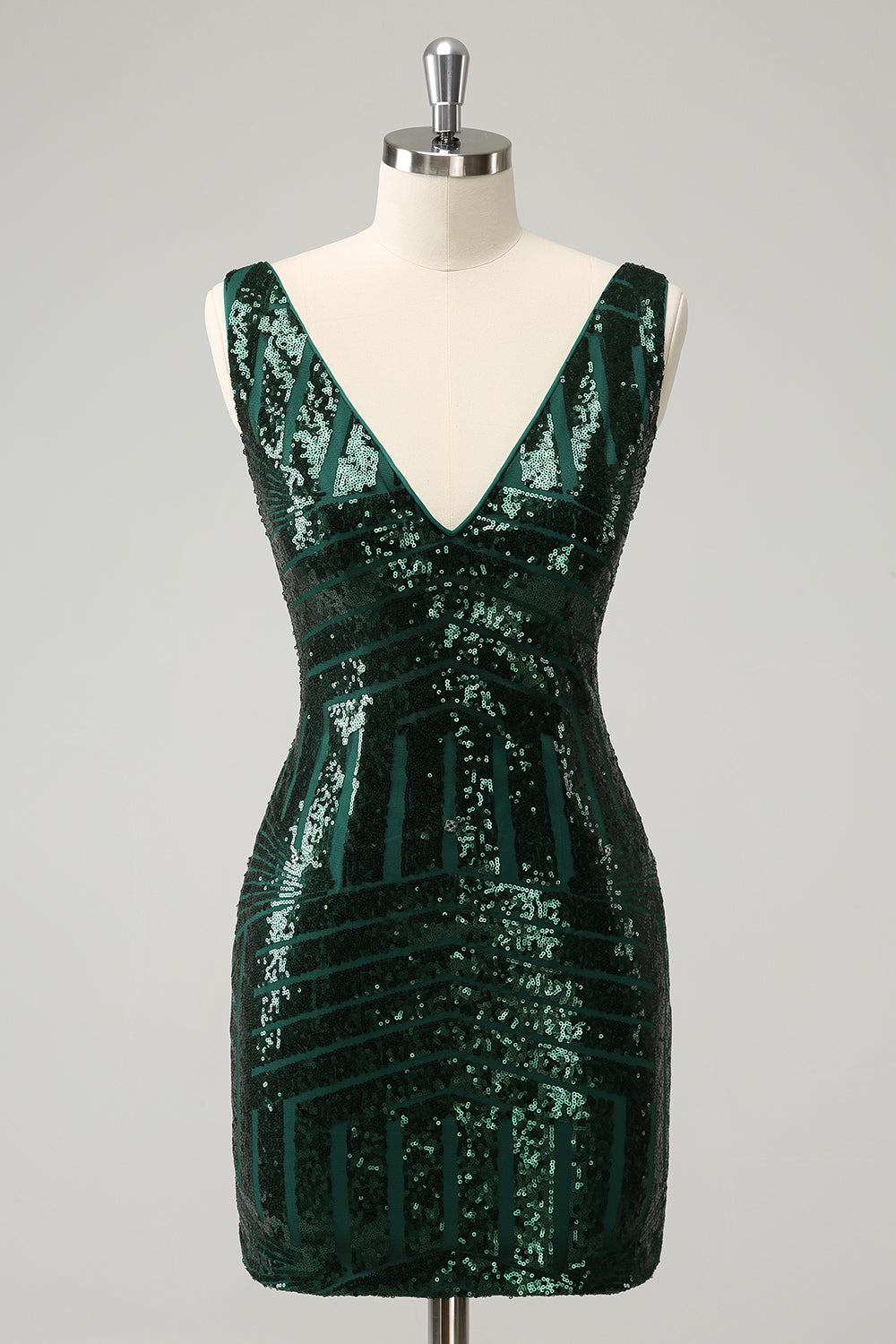 Glitter Dark Green V Neck Sequin Homecoming Dress with Detachable Ruffles