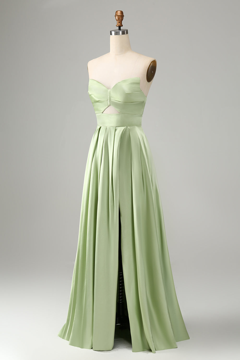 Robe de Demoiselle d'Honneur Longue Vert Plissé Décolleté Cœur Bretelles Fines avec Fente