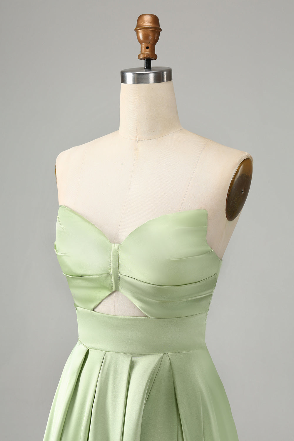 Robe de Demoiselle d'Honneur Longue Vert Plissé Décolleté Cœur Bretelles Fines avec Fente