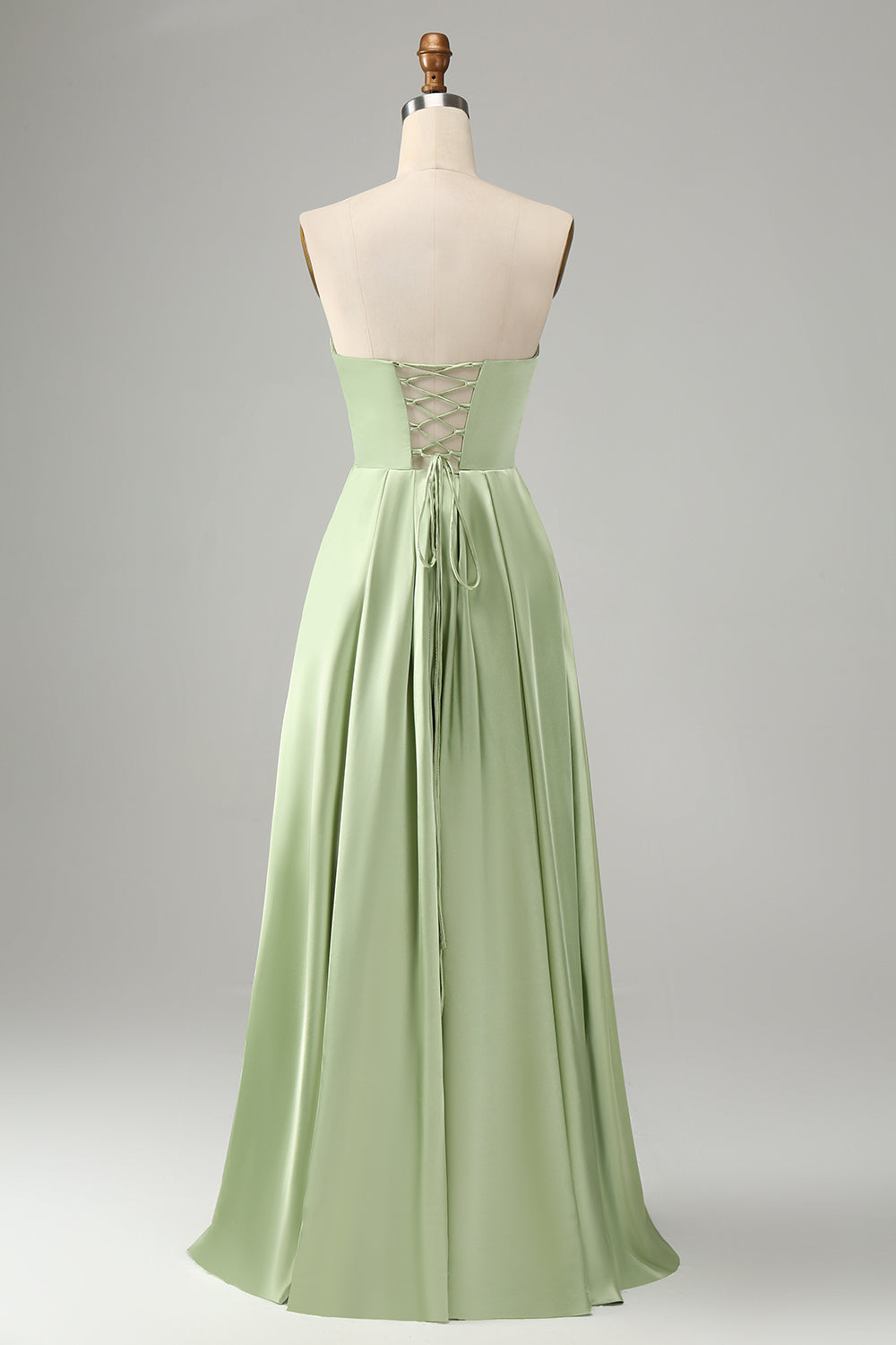 Robe de Demoiselle d'Honneur Longue Vert Plissé Décolleté Cœur Bretelles Fines avec Fente