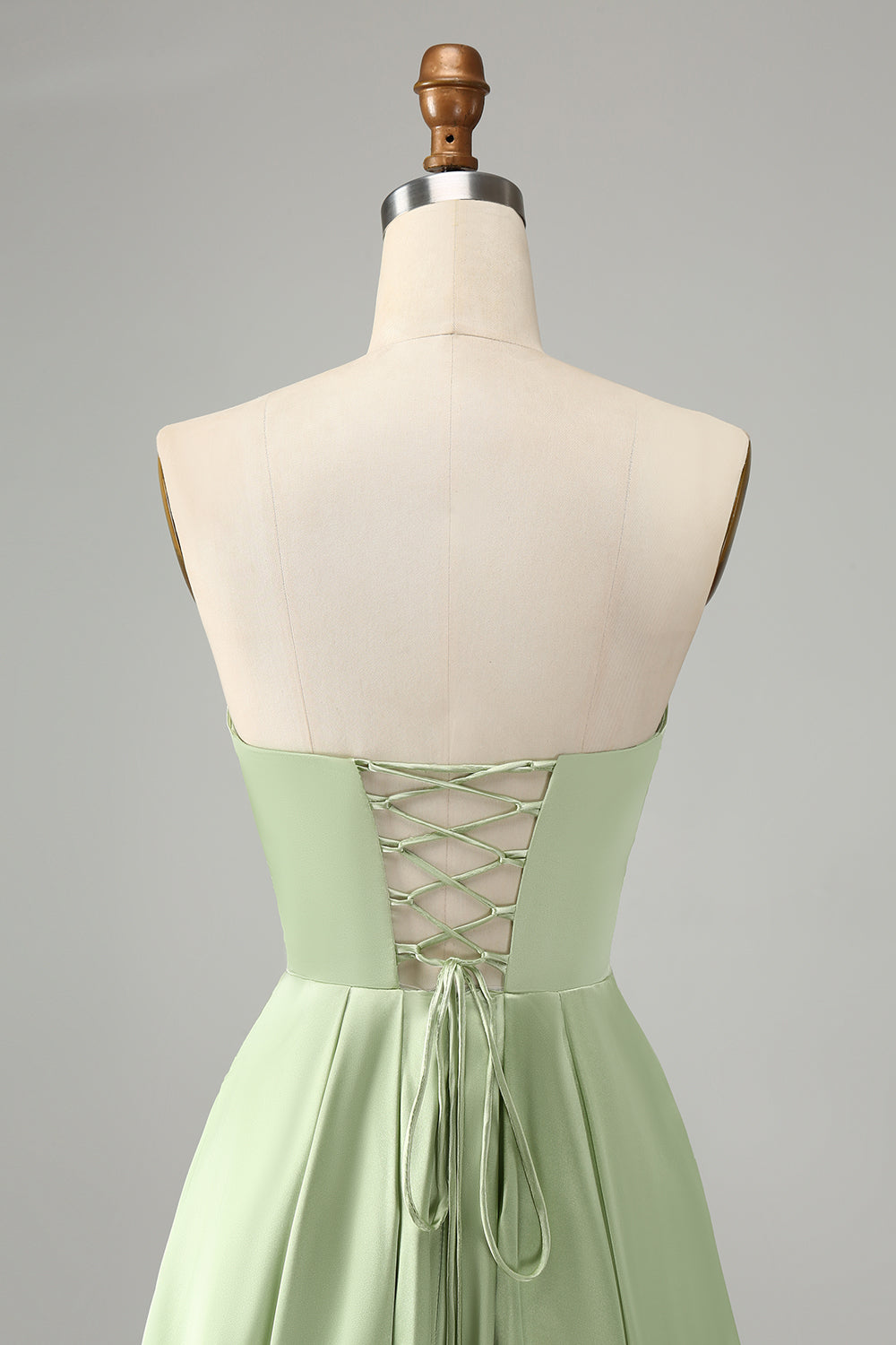 Robe de Demoiselle d'Honneur Longue Vert Plissé Décolleté Cœur Bretelles Fines avec Fente