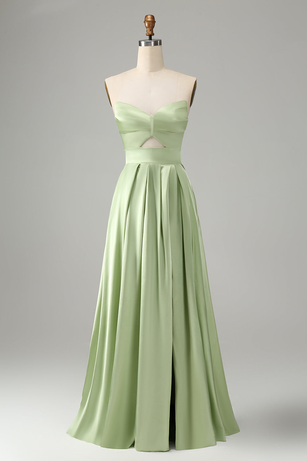 Robe de Demoiselle d'Honneur Longue Vert Plissé Décolleté Cœur Bretelles Fines avec Fente