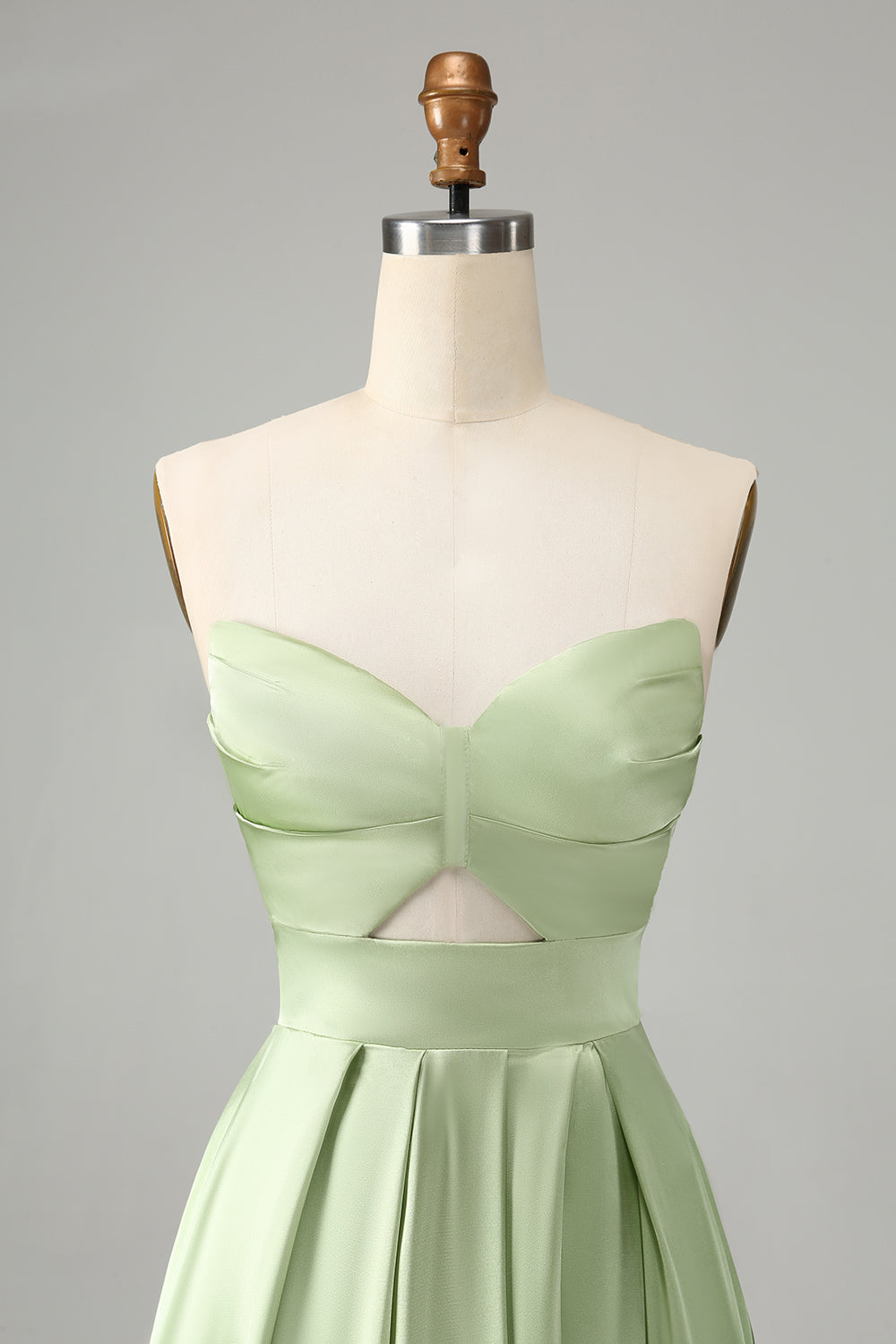 Robe de Demoiselle d'Honneur Longue Vert Plissé Décolleté Cœur Bretelles Fines avec Fente