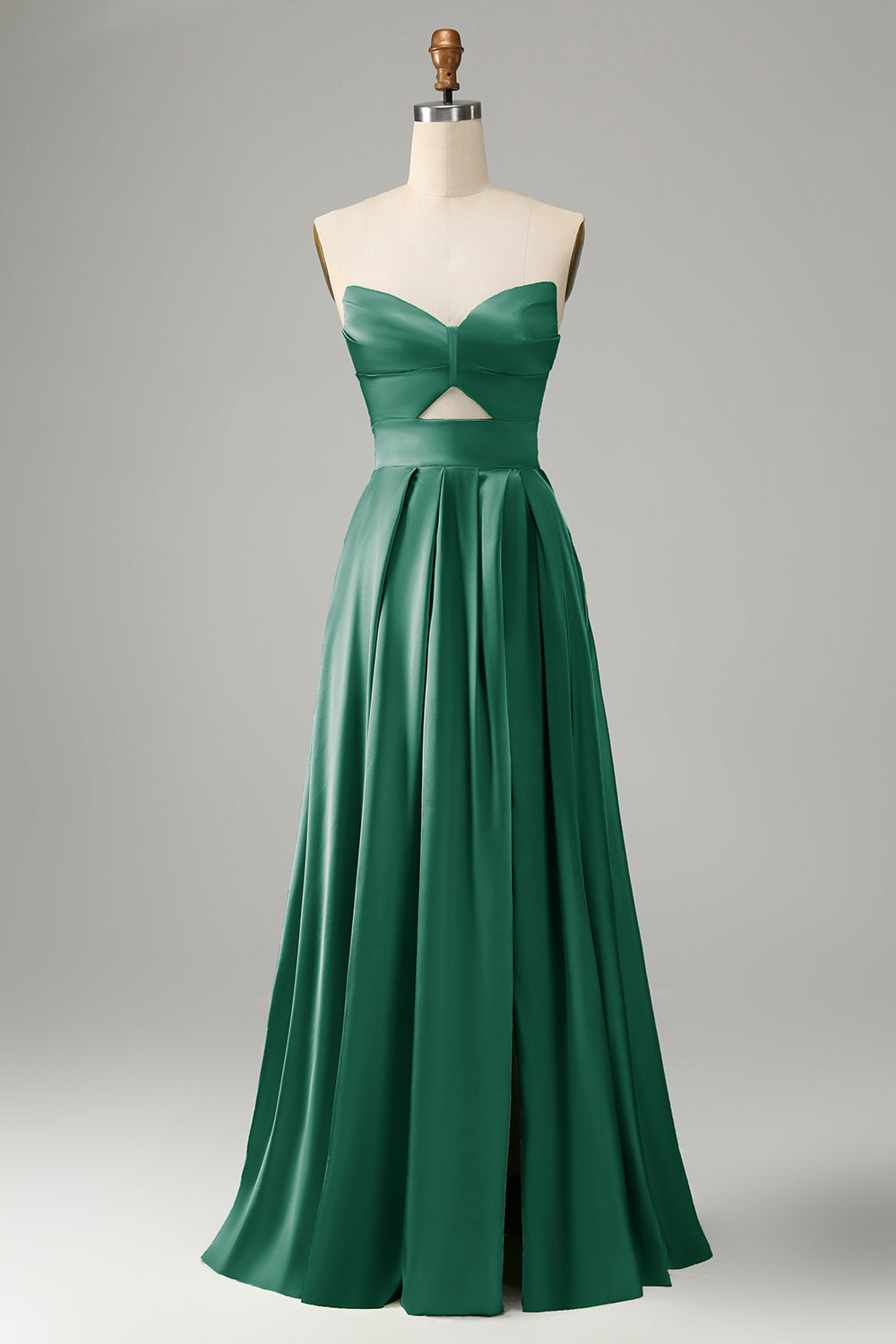 Robe de Demoiselle d'Honneur Longue Vert Plissé Décolleté Cœur Bretelles Fines avec Fente