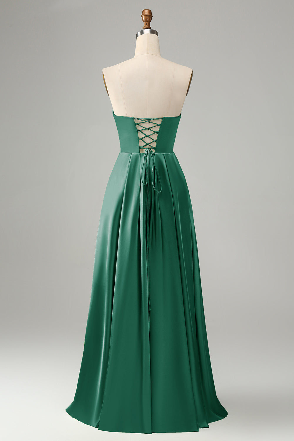 Robe de Demoiselle d'Honneur Longue Vert Plissé Décolleté Cœur Bretelles Fines avec Fente