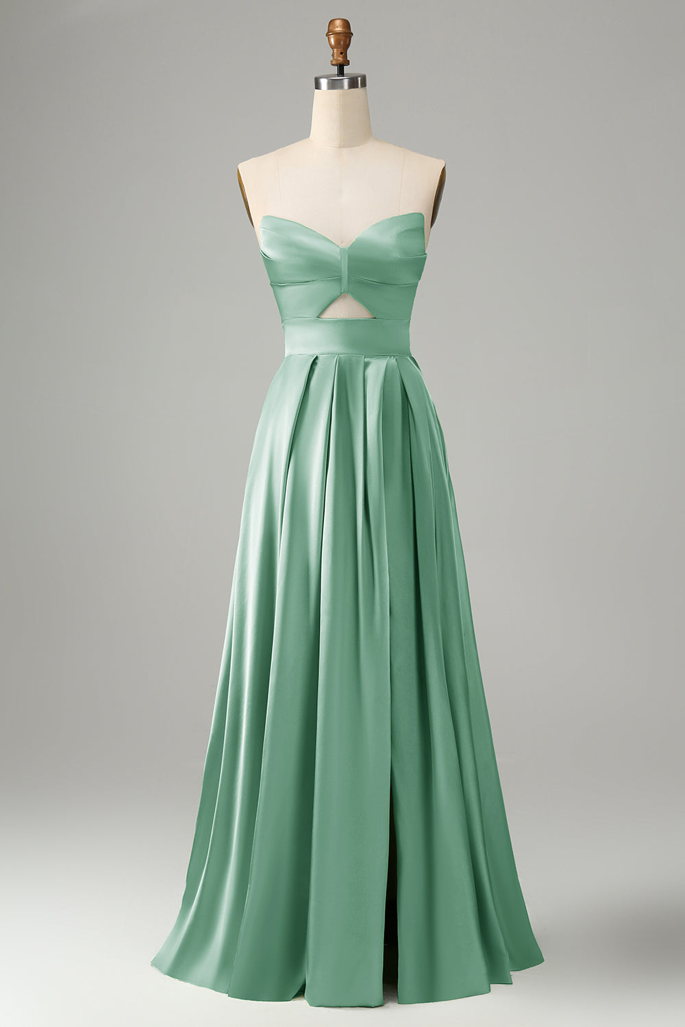 Robe de Demoiselle d'Honneur Longue Vert Plissé Décolleté Cœur Bretelles Fines avec Fente