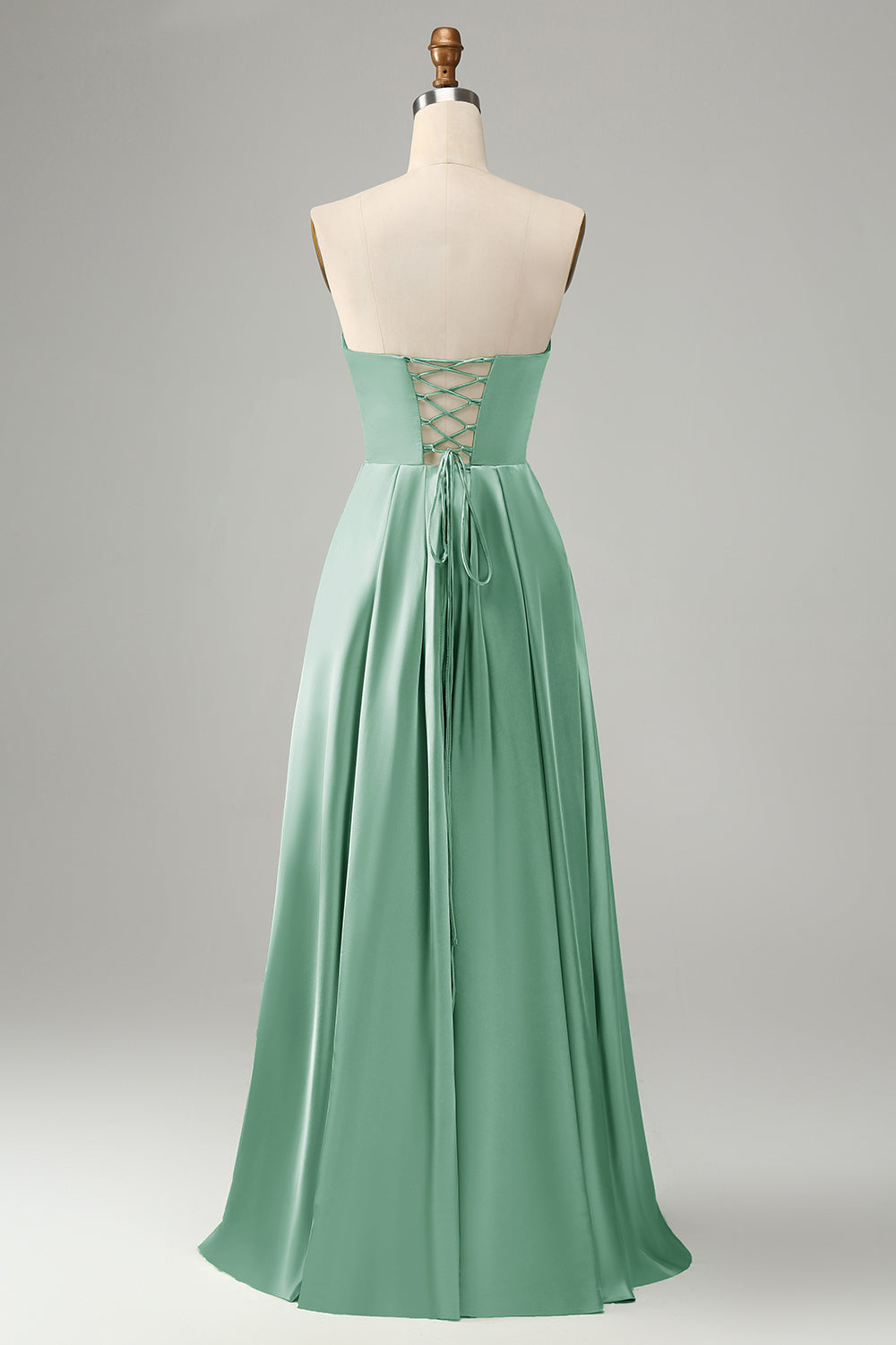Robe de Demoiselle d'Honneur Longue Vert Plissé Décolleté Cœur Bretelles Fines avec Fente