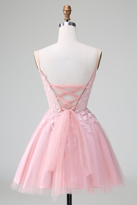 Princess Blush Applique Tulle A-Line Short Homecoming Dress