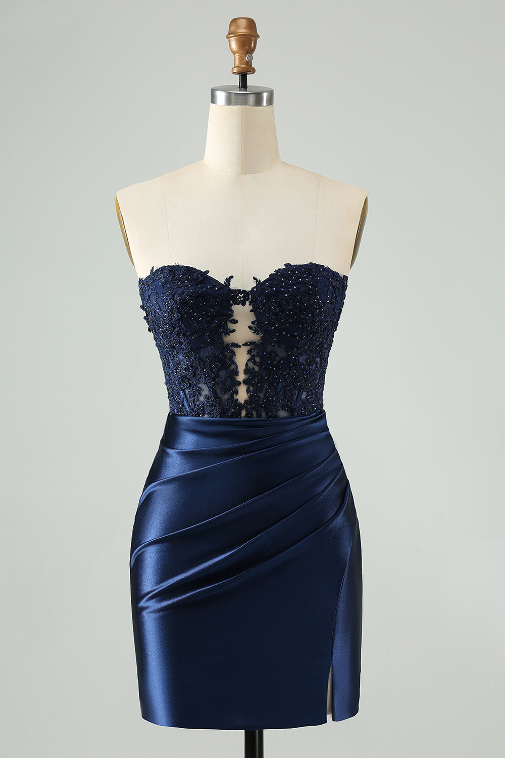 Robe de bal de promo moulante bleu roi scintillante avec découpes et dentelle, sans bretelles