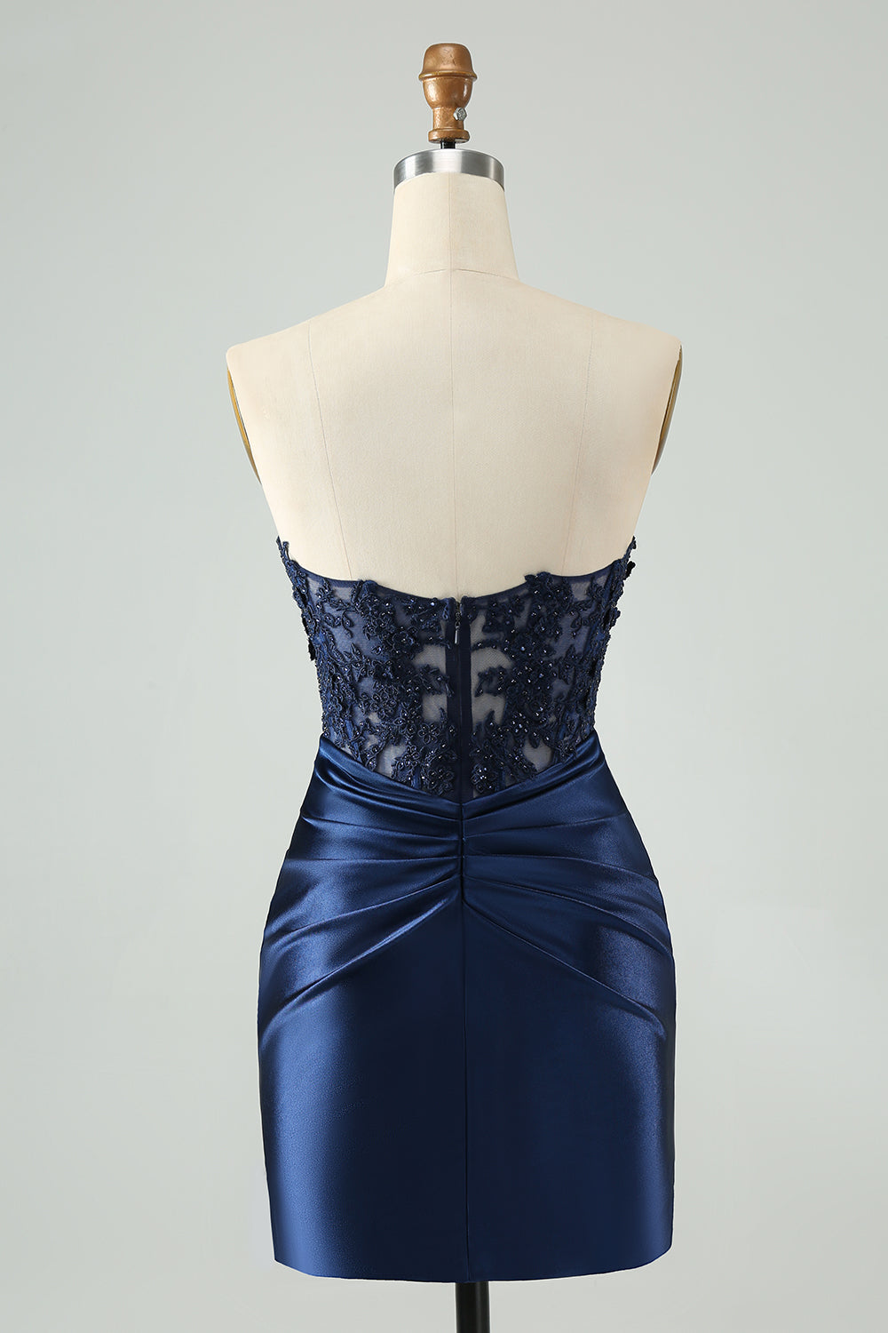 Robe de soirée moulante bleu marine scintillante bustier ajourée avec fente