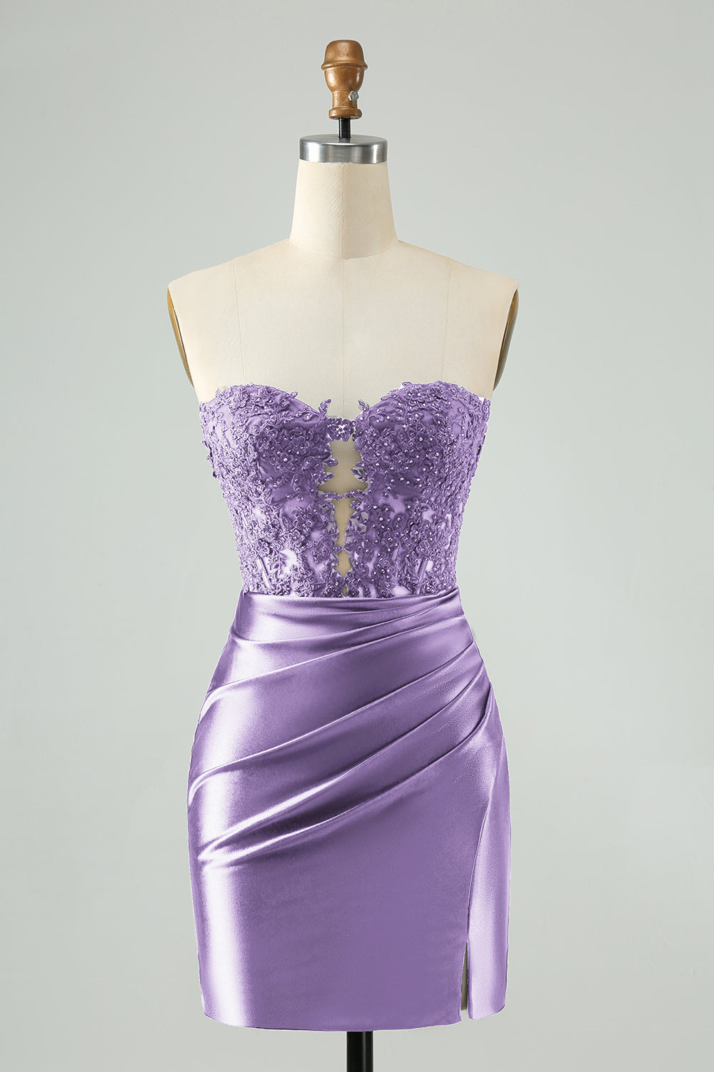 Robe de bal de promo moulante bleu roi scintillante avec découpes et dentelle, sans bretelles