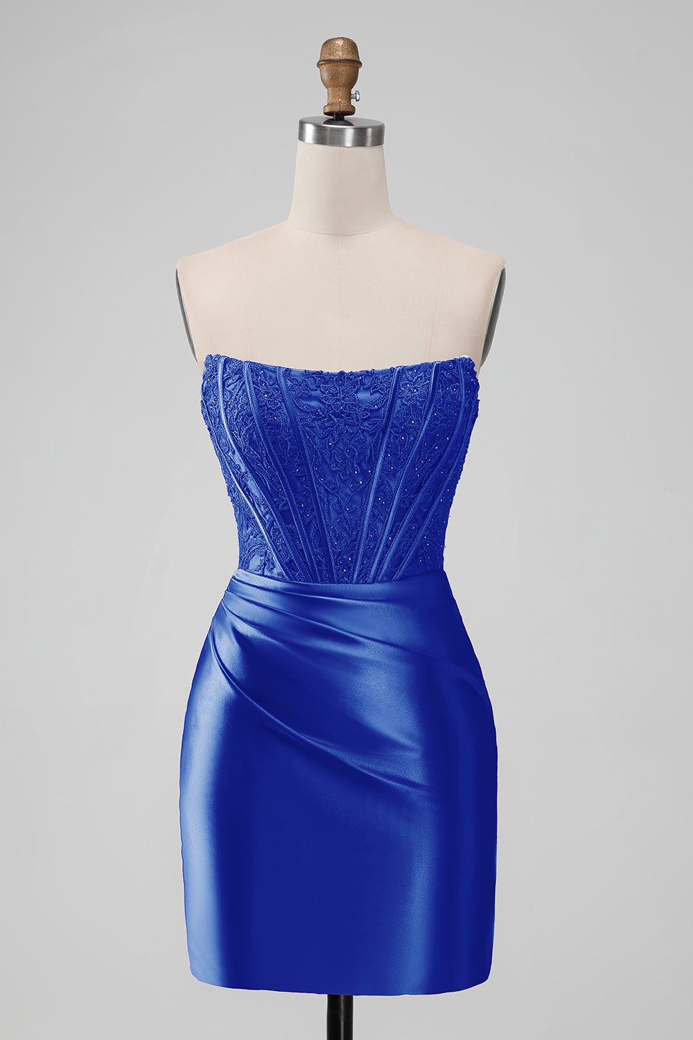 Robe de bal courte sans bretelles moulante Sparky rouge avec de la dentelle