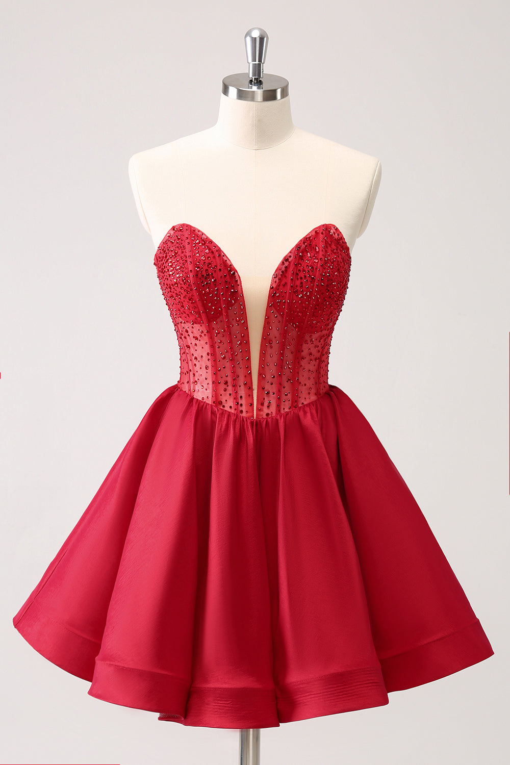 Cute Red A-Line Strapless Ruffle Short Homecoming Dress with Beading