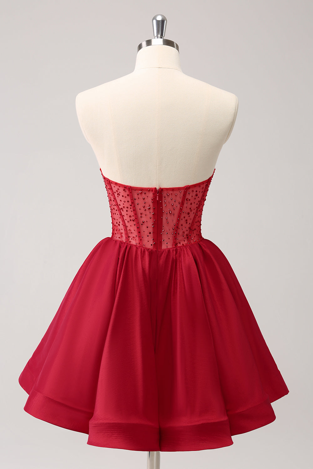 Cute Red A-Line Strapless Ruffle Short Homecoming Dress with Beading